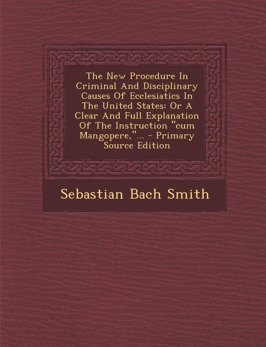 The New Procedure in Criminal and Disciplinary Causes of Ecclesiatics in the United States: Or a Clear and Full Explanation of the Instruction Cum Mangopere, ... - Primary Source Edition Politics & History