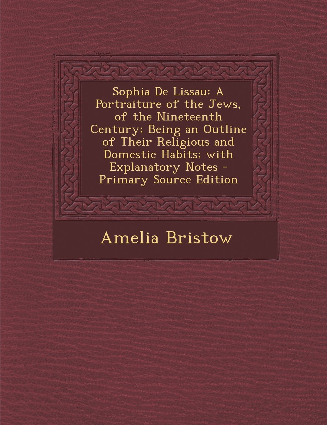 Sophia De Lissau: A Portraiture of the Jews, of the Nineteenth Century; Being an Outline of Their Religious and Domestic Habits; with Explanatory Notes Contemporary literature Books