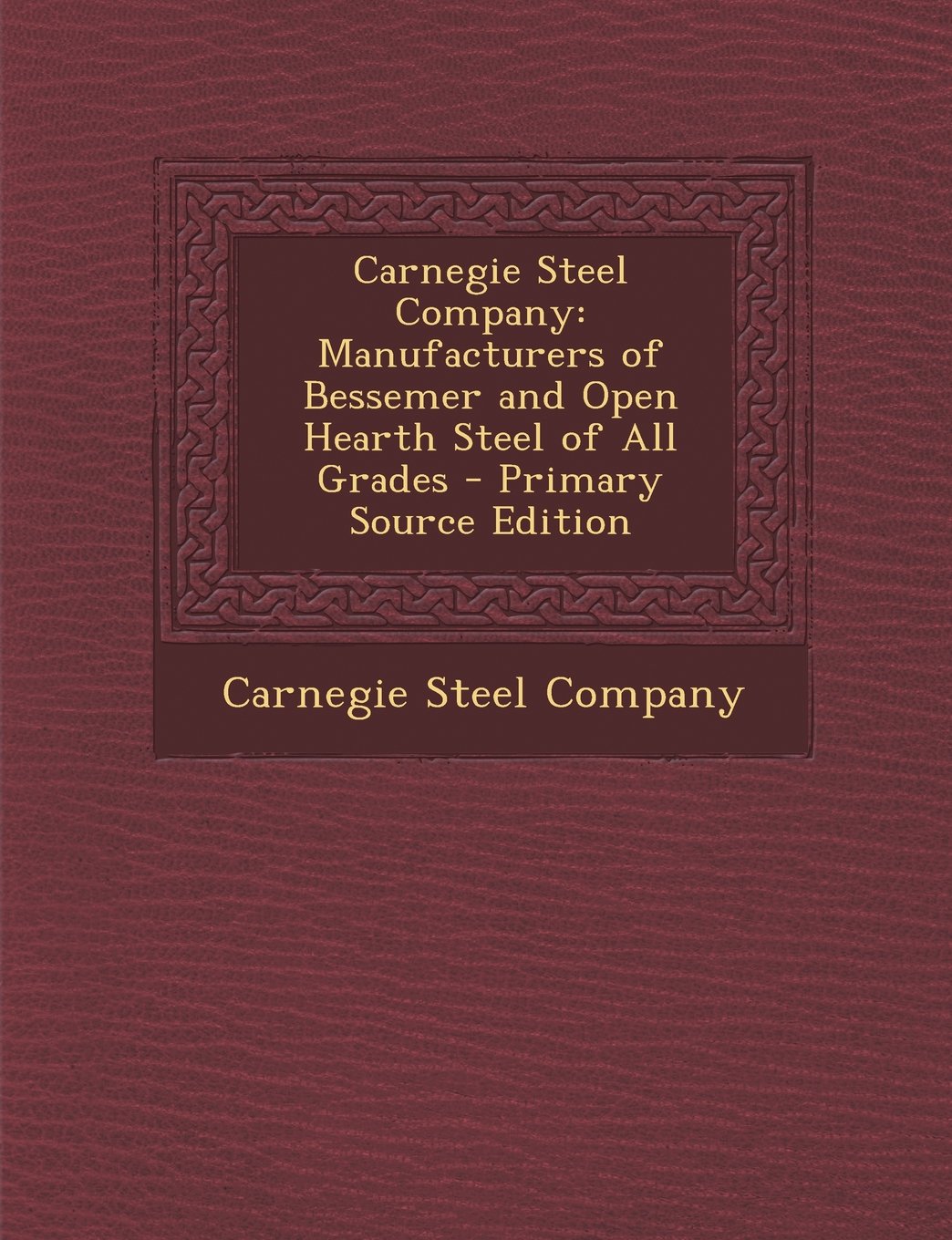 Carnegie Steel Company: Manufacturers of Bessemer and Open Hearth Steel of All Grades - Primary Source Edition Business & Technology