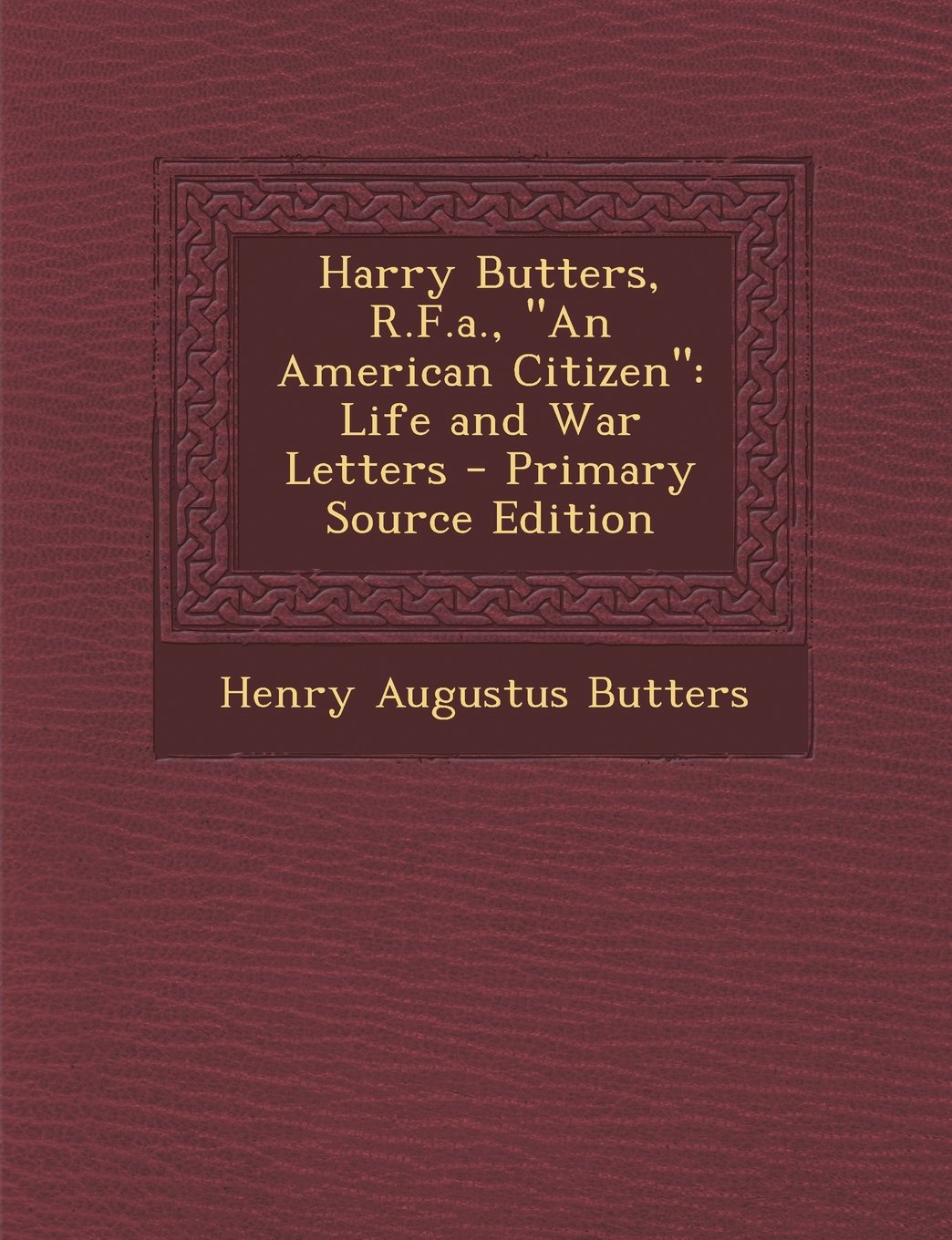 Harry Butters, R.F.a., "An American Citizen": Life and War Letters Politics & History