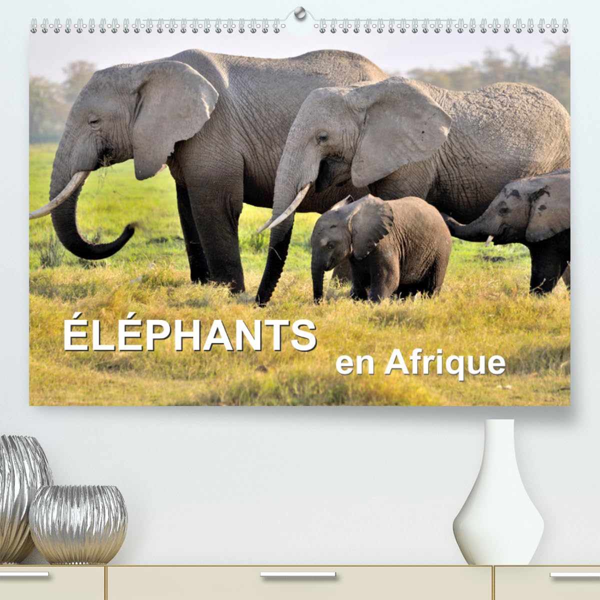 Éléphants en Afrique (hochwertiger Premium Wandkalender 2024 DIN A2 quer), Kunstdruck in Hochglanz Books
