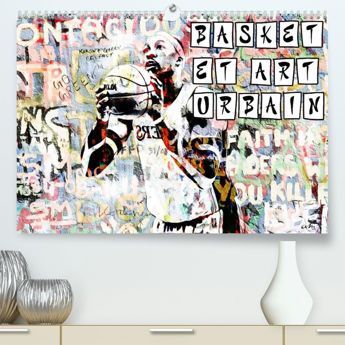 Basket et art urbain (hochwertiger Premium Wandkalender 2024 DIN A2 quer), Kunstdruck in Hochglanz Leisure & Fun