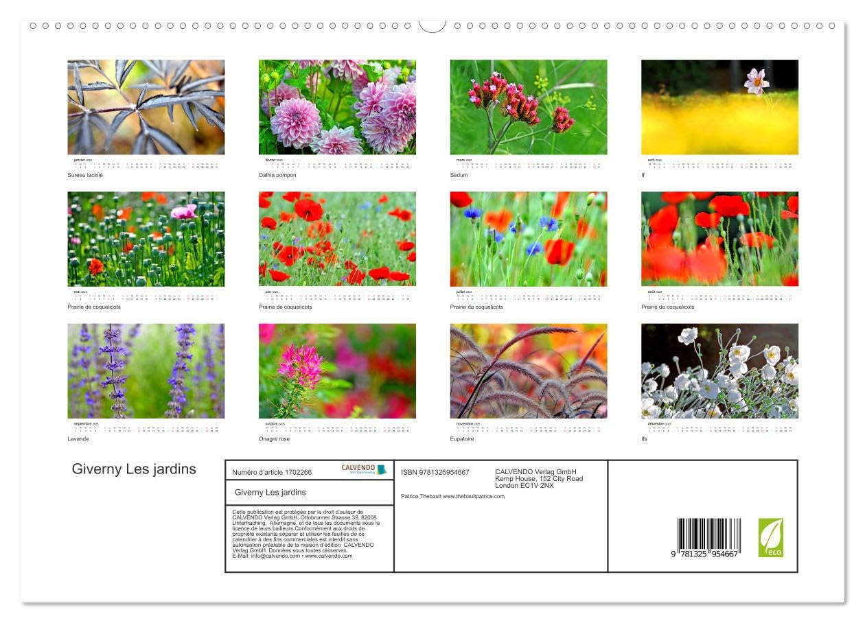 Giverny Les jardins (hochwertiger Premium Wandkalender 2025 DIN A2 quer), Kunstdruck in Hochglanz Books