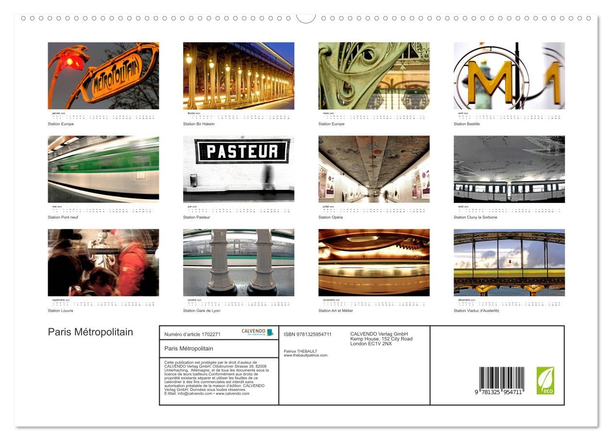 Paris Métropolitain (hochwertiger Premium Wandkalender 2025 DIN A2 quer), Kunstdruck in Hochglanz Books