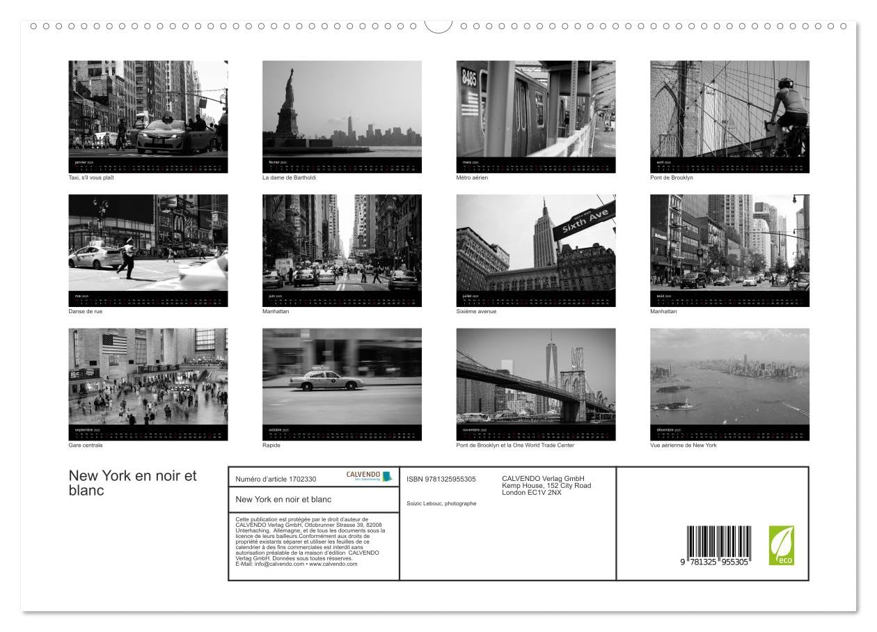 New York en noir et blanc (hochwertiger Premium Wandkalender 2025 DIN A2 quer), Kunstdruck in Hochglanz Books