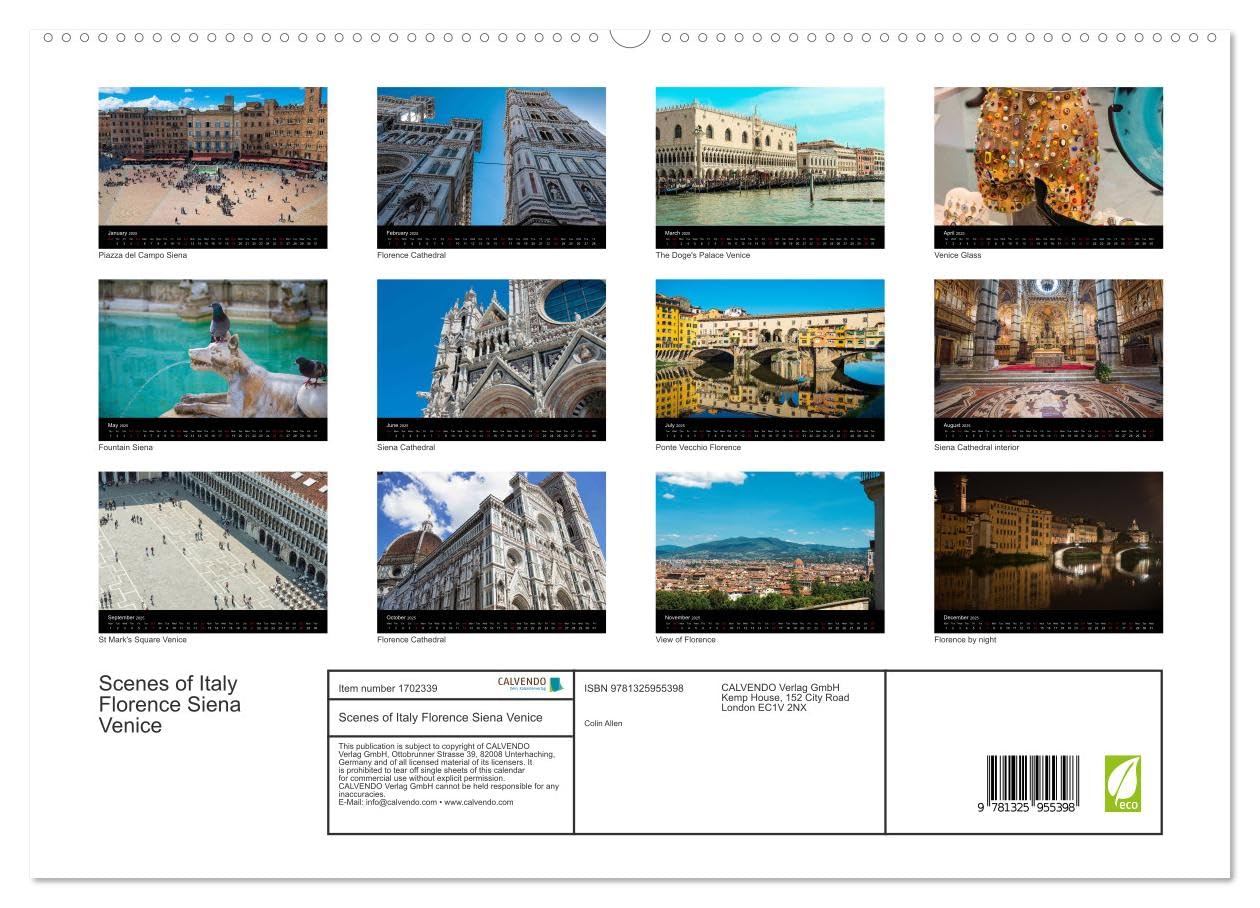 Scenes of Italy Florence Siena Venice (hochwertiger Premium Wandkalender 2025 DIN A2 quer), Kunstdruck in Hochglanz Books