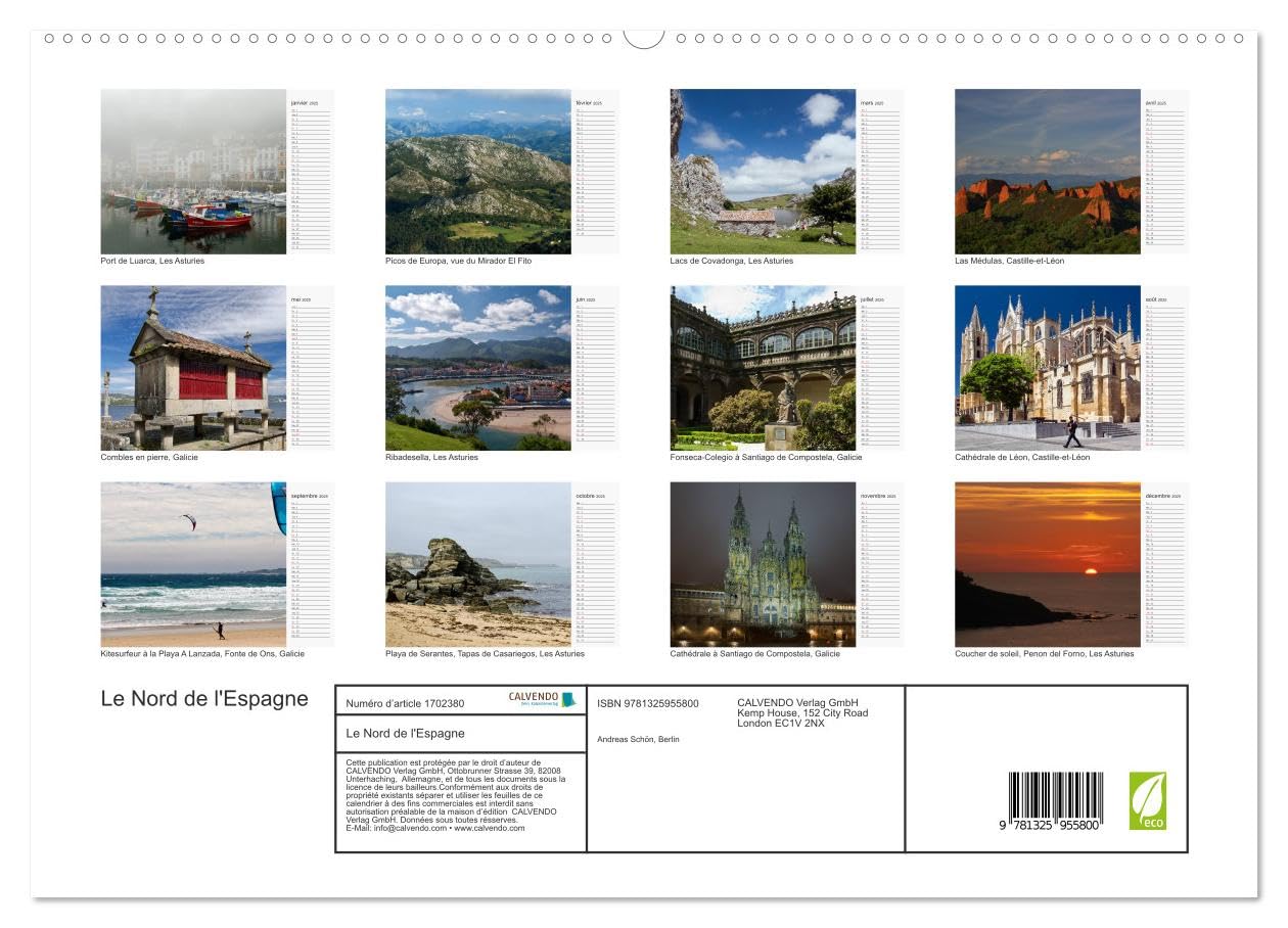 Le Nord de l'Espagne (hochwertiger Premium Wandkalender 2025 DIN A2 quer), Kunstdruck in Hochglanz Books