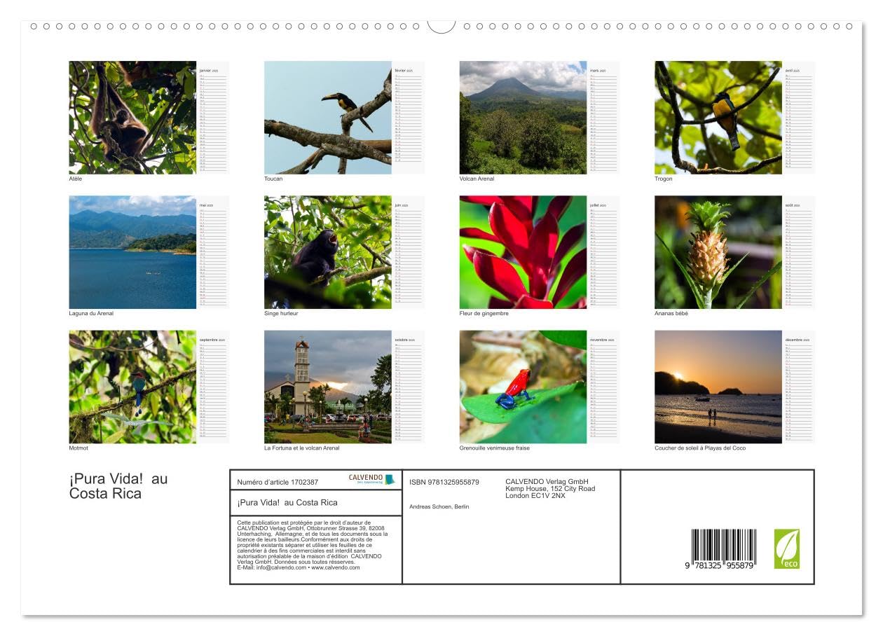 ¡Pura Vida! au Costa Rica (hochwertiger Premium Wandkalender 2025 DIN A2 quer), Kunstdruck in Hochglanz Books