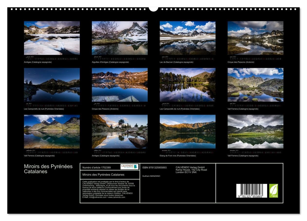 Miroirs des Pyrénées Catalanes (hochwertiger Premium Wandkalender 2025 DIN A2 quer), Kunstdruck in Hochglanz Books