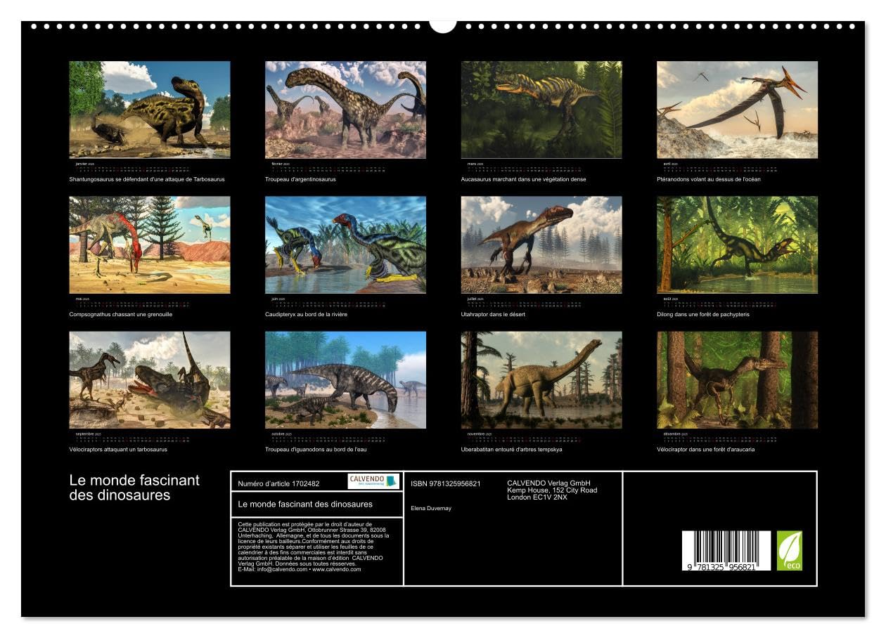 Le monde fascinant des dinosaures (hochwertiger Premium Wandkalender 2025 DIN A2 quer), Kunstdruck in Hochglanz Books