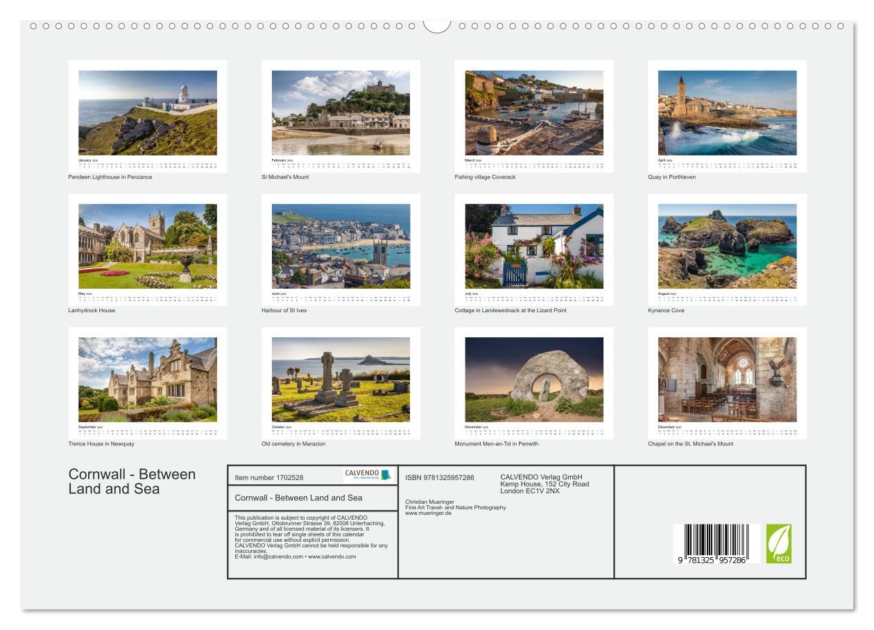 Cornwall - Between Land and Sea (hochwertiger Premium Wandkalender 2025 DIN A2 quer), Kunstdruck in Hochglanz Books