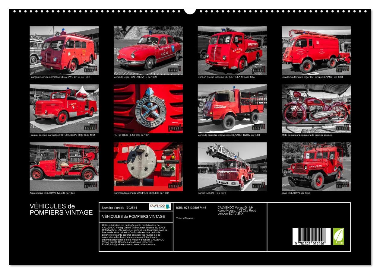 VÉHICULES de POMPIERS VINTAGE (hochwertiger Premium Wandkalender 2025 DIN A2 quer), Kunstdruck in Hochglanz Books