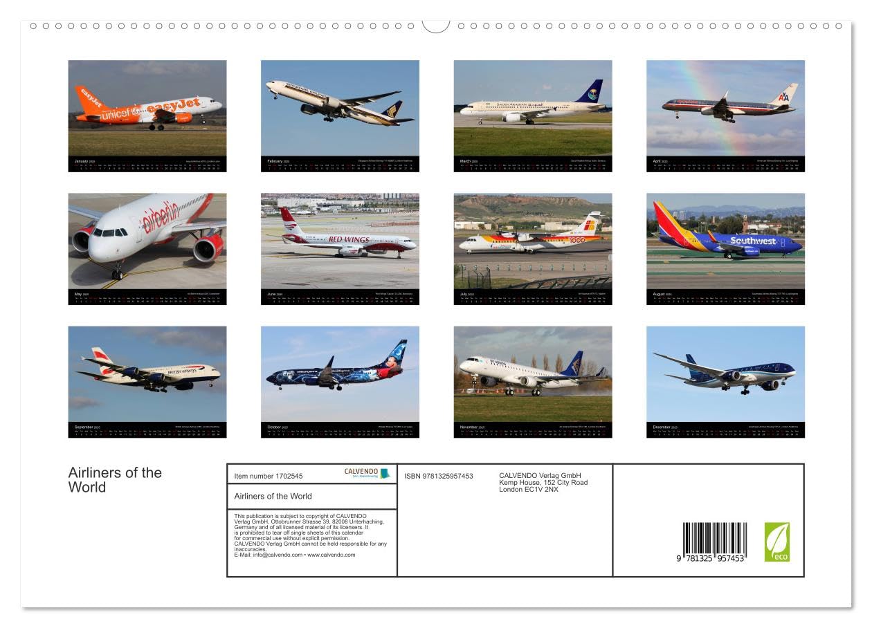 Airliners of the World (hochwertiger Premium Wandkalender 2025 DIN A2 quer), Kunstdruck in Hochglanz Books