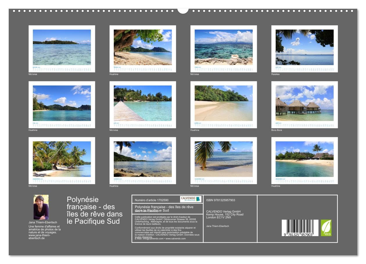 Polynésie française - des îles de rêve dans le Pacifique Sud (hochwertiger Premium Wandkalender 2025 DIN A2 quer), Kunstdruck in Hochglanz Books