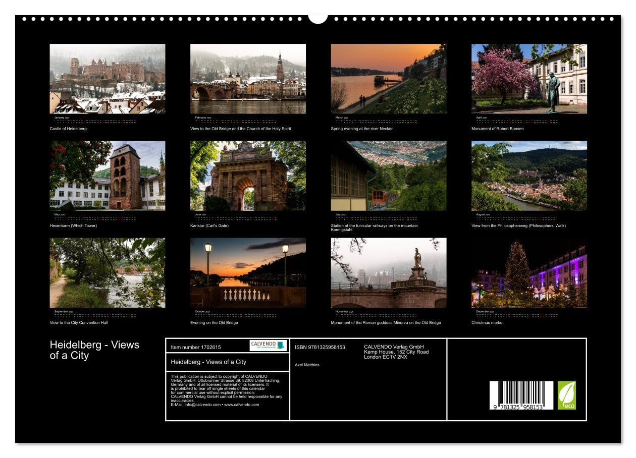Heidelberg - Views of a City (hochwertiger Premium Wandkalender 2025 DIN A2 quer), Kunstdruck in Hochglanz Books