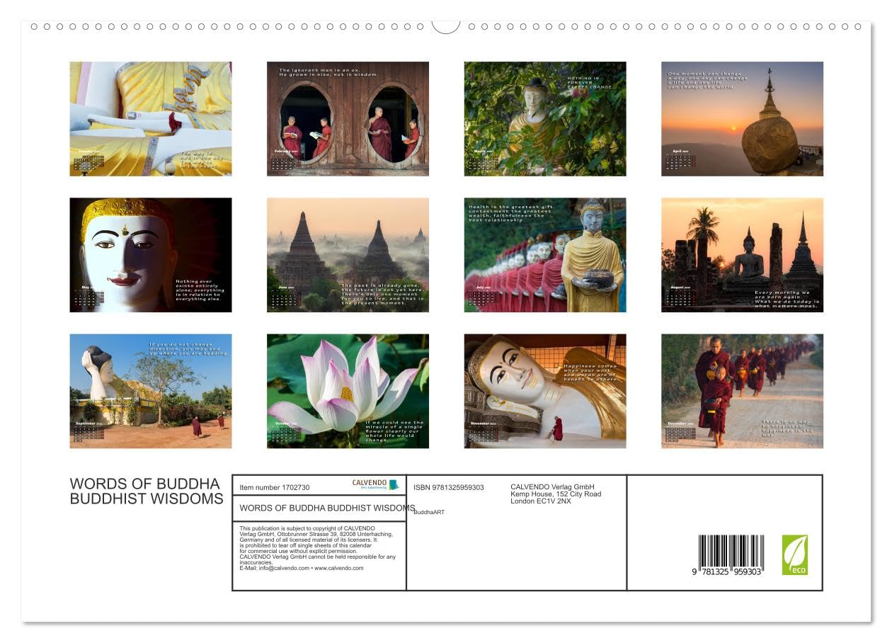 WORDS OF BUDDHA BUDDHIST WISDOMS (hochwertiger Premium Wandkalender 2025 DIN A2 quer), Kunstdruck in Hochglanz Health, Nutrition & Fitness