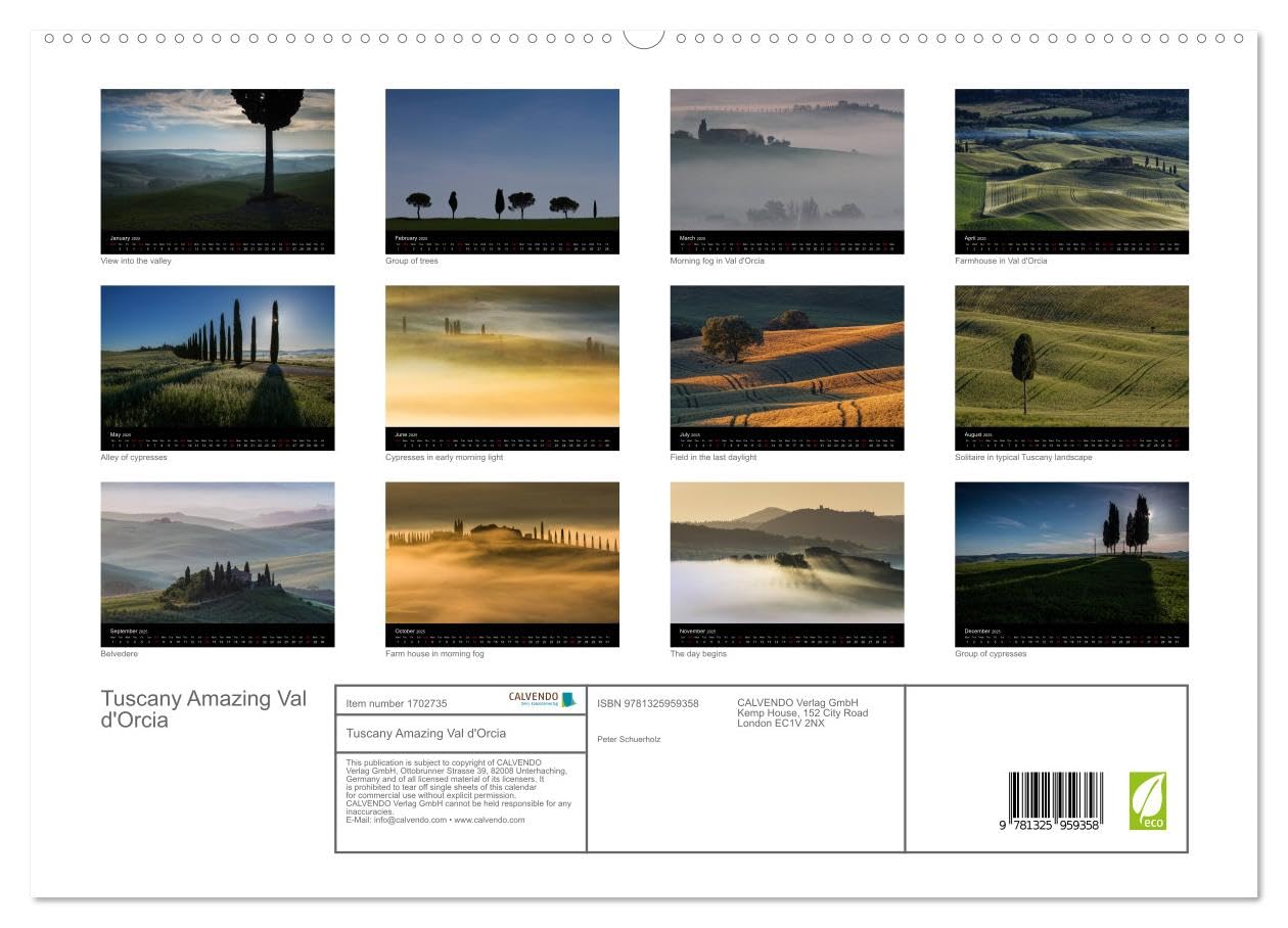 Tuscany Amazing Val d'Orcia (hochwertiger Premium Wandkalender 2025 DIN A2 quer), Kunstdruck in Hochglanz Books
