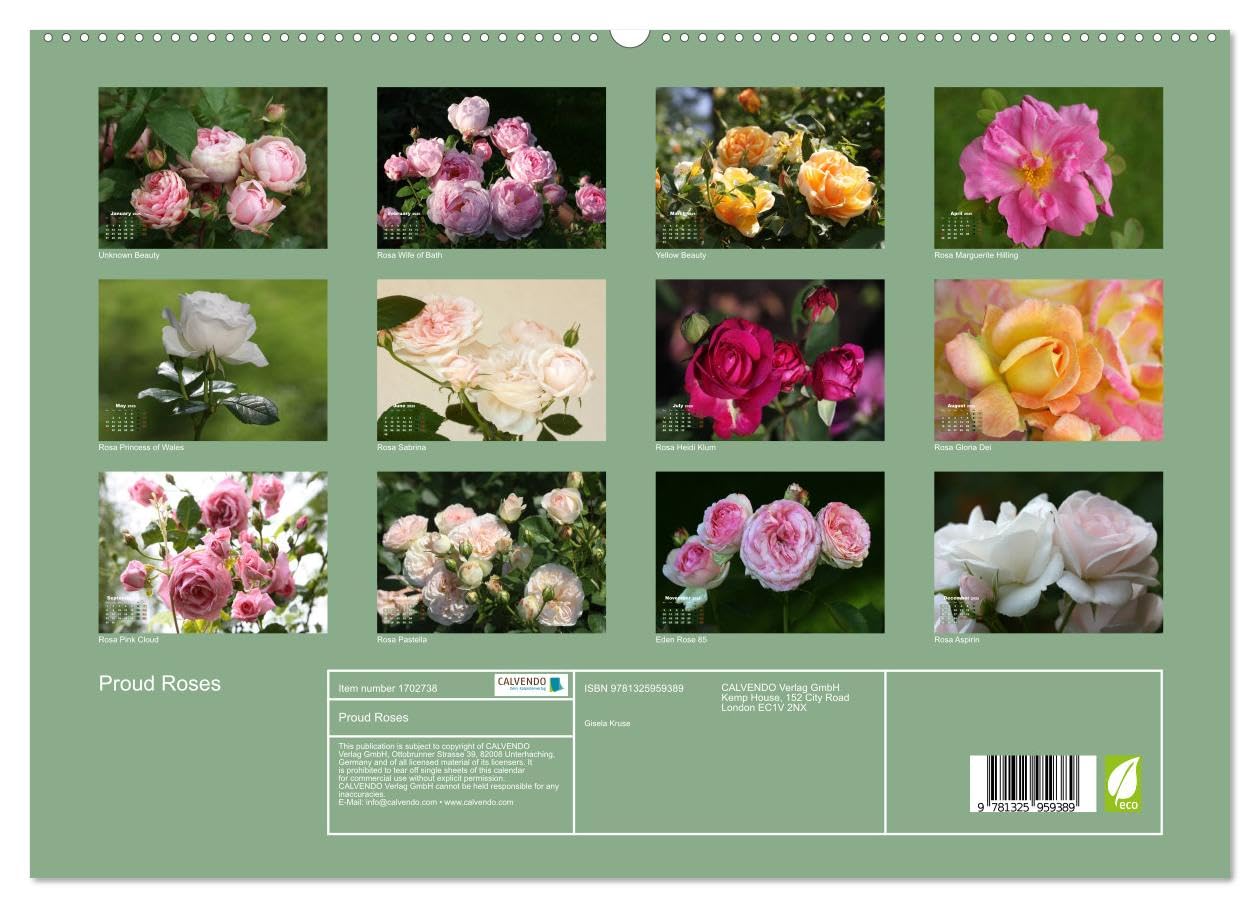 Proud Roses (hochwertiger Premium Wandkalender 2025 DIN A2 quer), Kunstdruck in Hochglanz Books