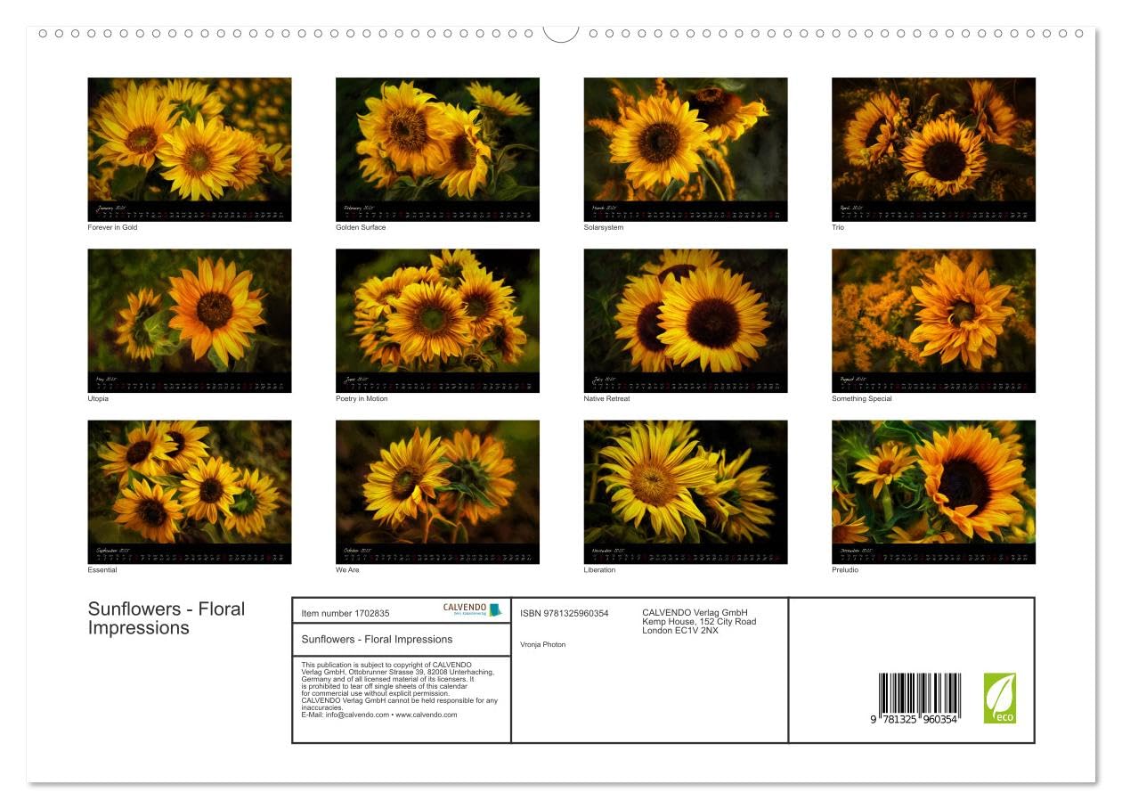 Sunflowers - Floral Impressions (hochwertiger Premium Wandkalender 2025 DIN A2 quer), Kunstdruck in Hochglanz Books