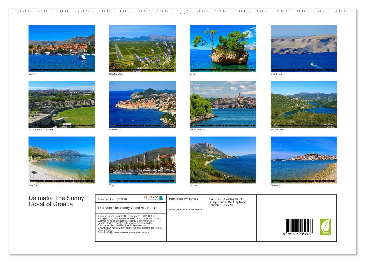 Dalmatia The Sunny Coast of Croatia (hochwertiger Premium Wandkalender 2025 DIN A2 quer), Kunstdruck in Hochglanz Books