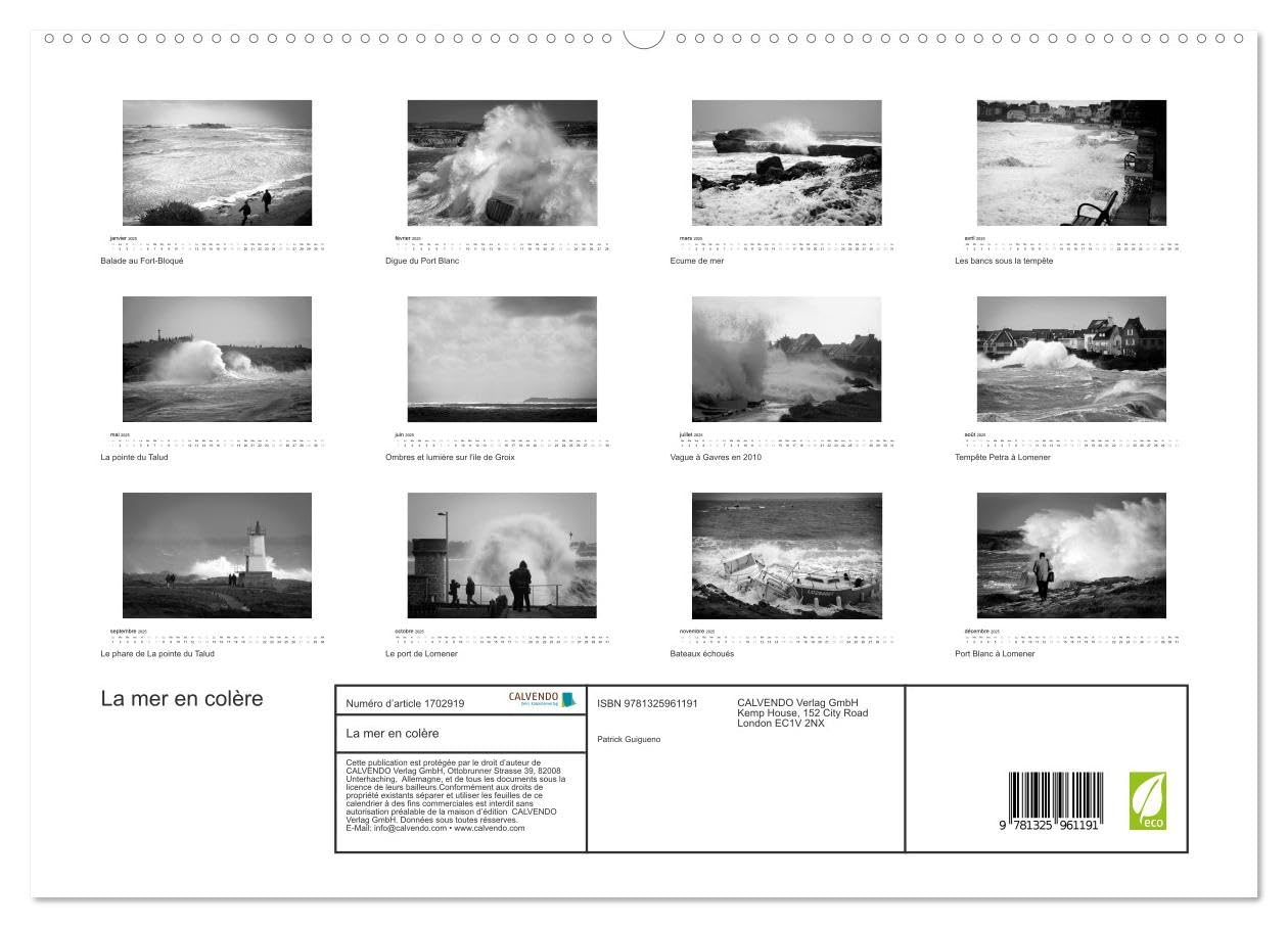 La mer en colère (hochwertiger Premium Wandkalender 2025 DIN A2 quer), Kunstdruck in Hochglanz Books