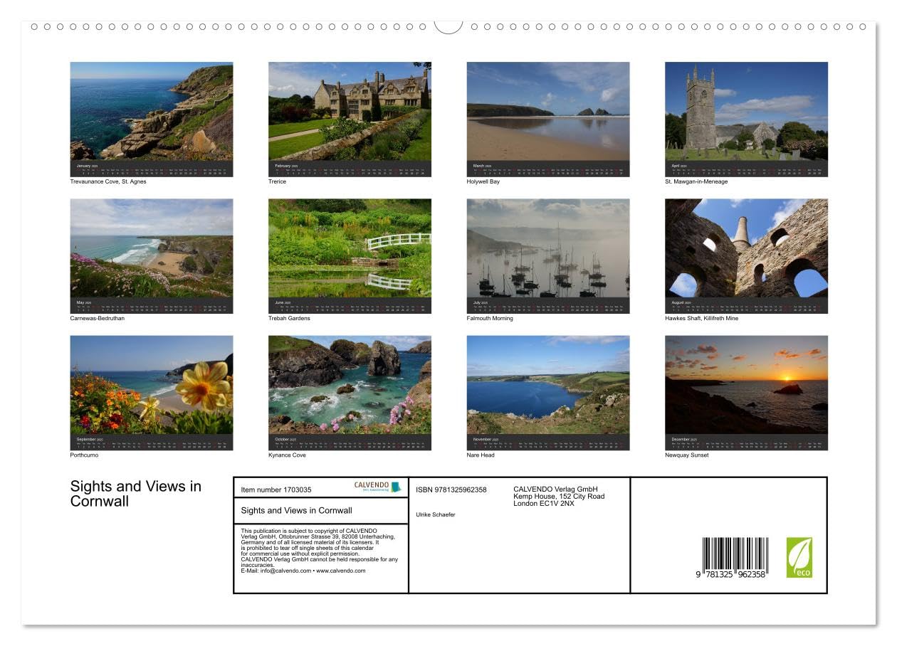 Sights and Views in Cornwall (hochwertiger Premium Wandkalender 2025 DIN A2 quer), Kunstdruck in Hochglanz Books