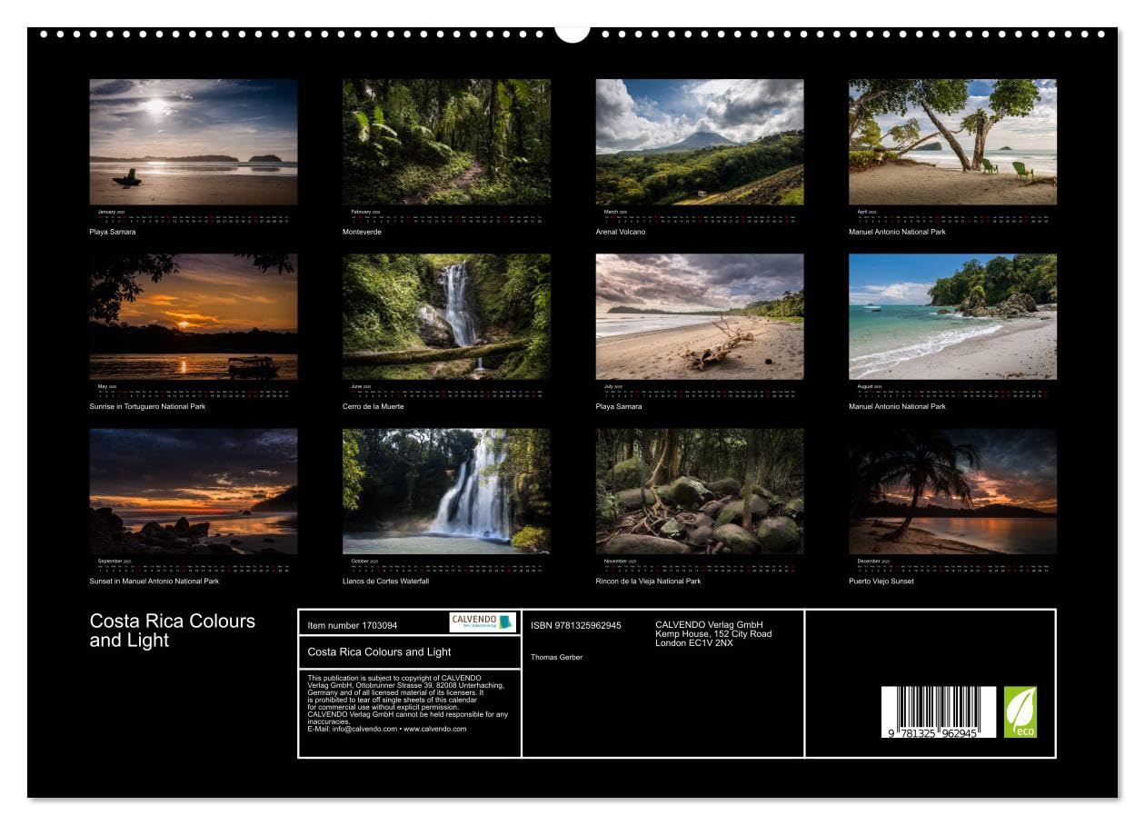 Costa Rica Colours and Light (hochwertiger Premium Wandkalender 2025 DIN A2 quer), Kunstdruck in Hochglanz Books