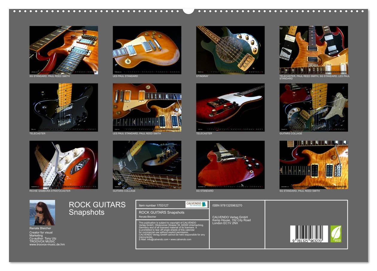 ROCK GUITARS Snapshots (hochwertiger Premium Wandkalender 2025 DIN A2 quer), Kunstdruck in Hochglanz Books