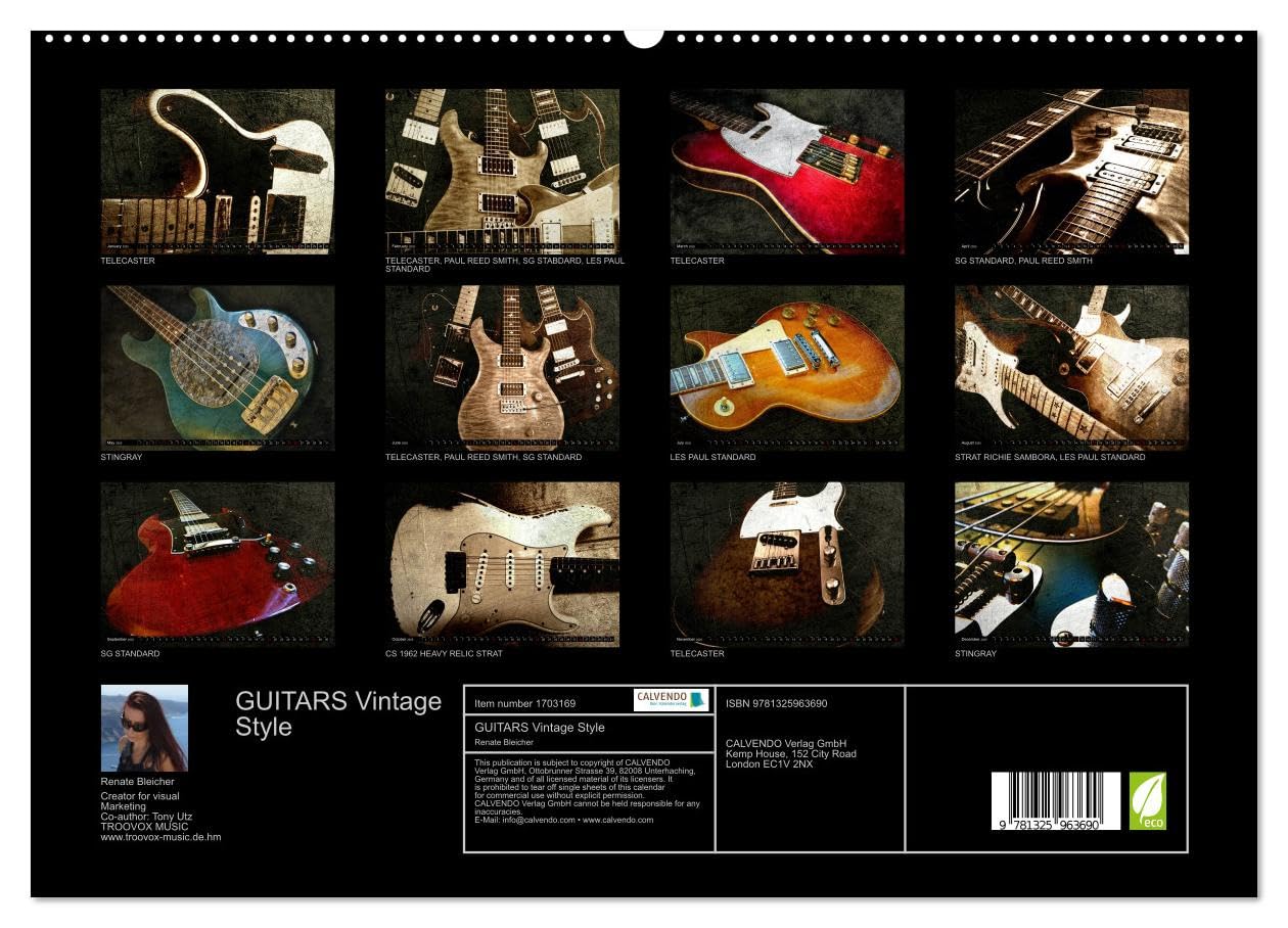 GUITARS Vintage Style (hochwertiger Premium Wandkalender 2025 DIN A2 quer), Kunstdruck in Hochglanz Books