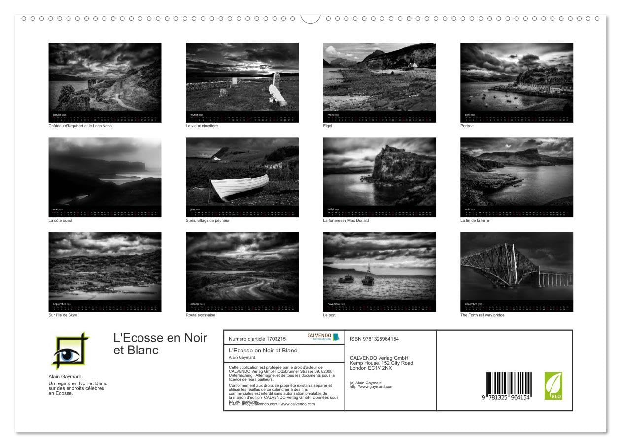 L'Ecosse en Noir et Blanc (hochwertiger Premium Wandkalender 2025 DIN A2 quer), Kunstdruck in Hochglanz Books