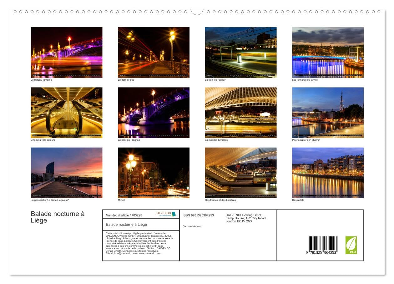 Balade nocturne à Liège (hochwertiger Premium Wandkalender 2025 DIN A2 quer), Kunstdruck in Hochglanz Books