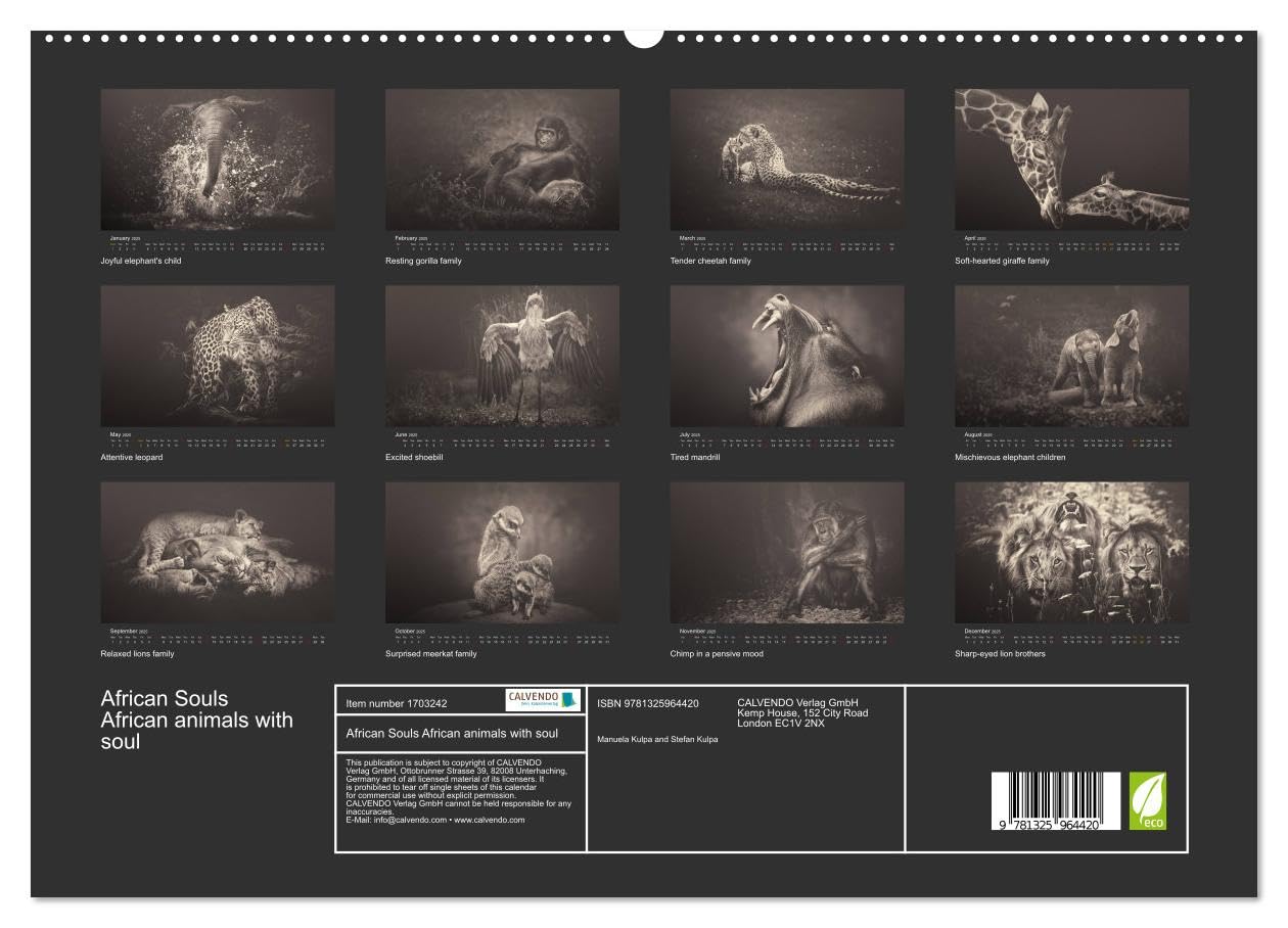 African Souls African animals with soul (hochwertiger Premium Wandkalender 2025 DIN A2 quer), Kunstdruck in Hochglanz Books