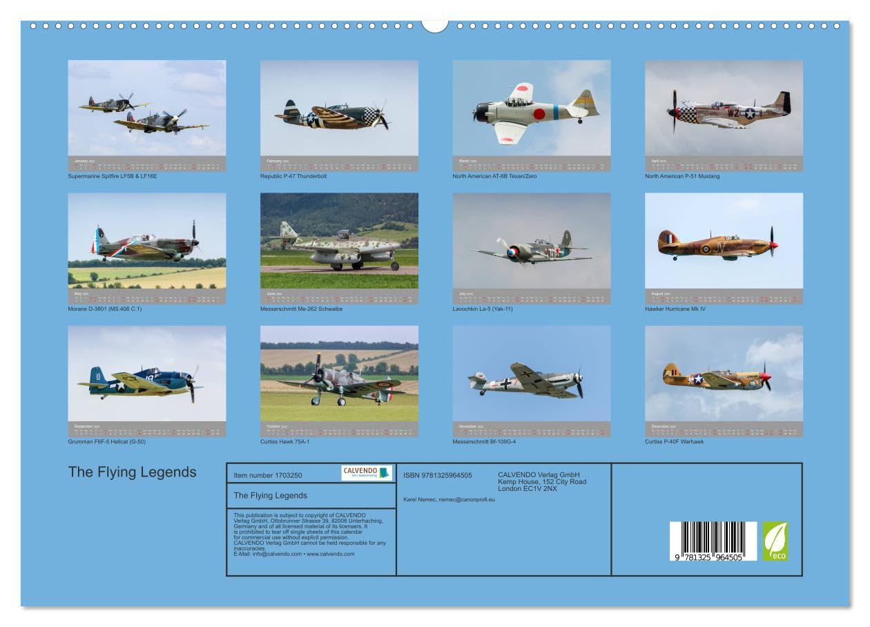 The Flying Legends (hochwertiger Premium Wandkalender 2025 DIN A2 quer), Kunstdruck in Hochglanz Books