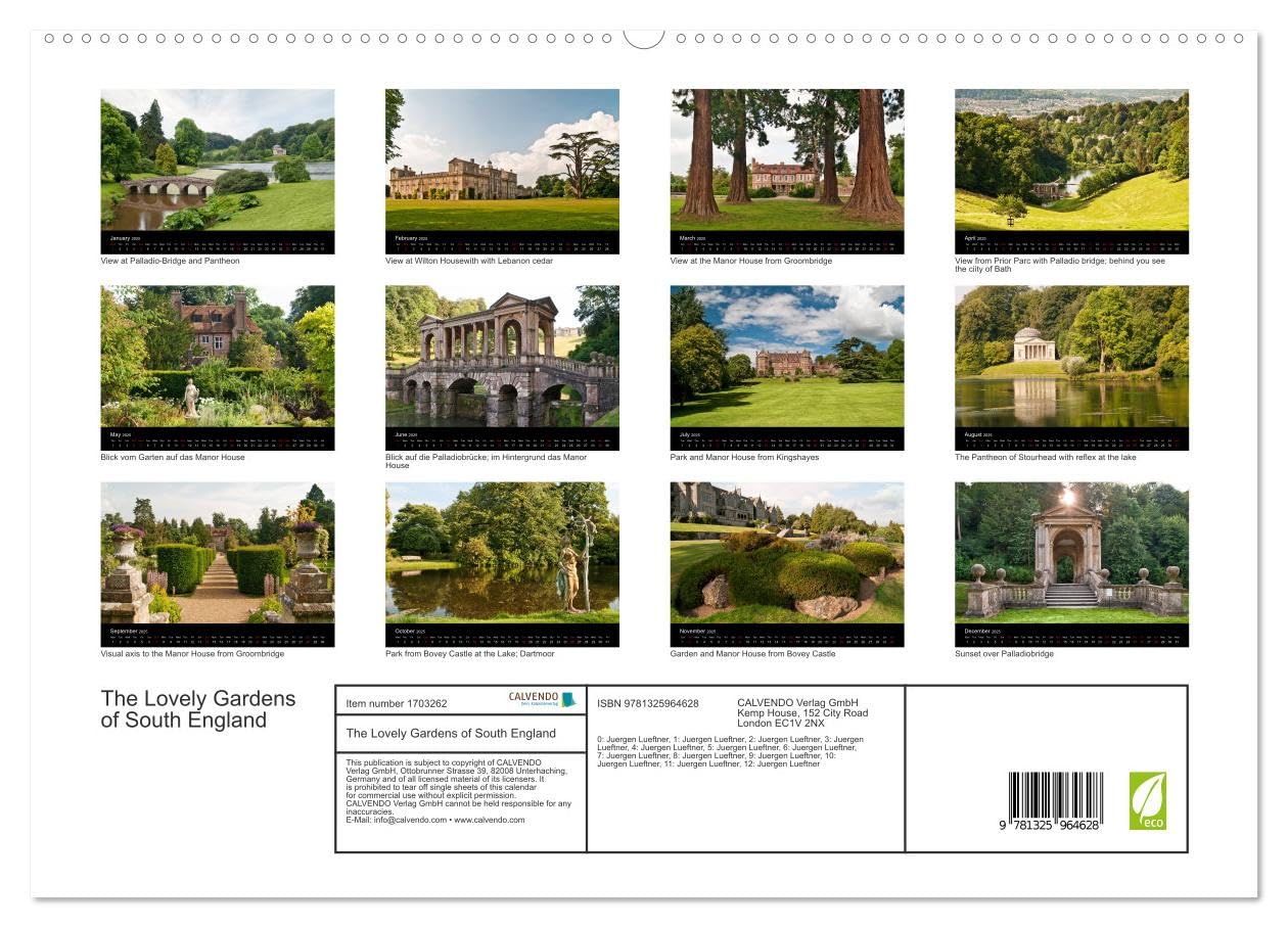 The Lovely Gardens of South England (hochwertiger Premium Wandkalender 2025 DIN A2 quer), Kunstdruck in Hochglanz Books