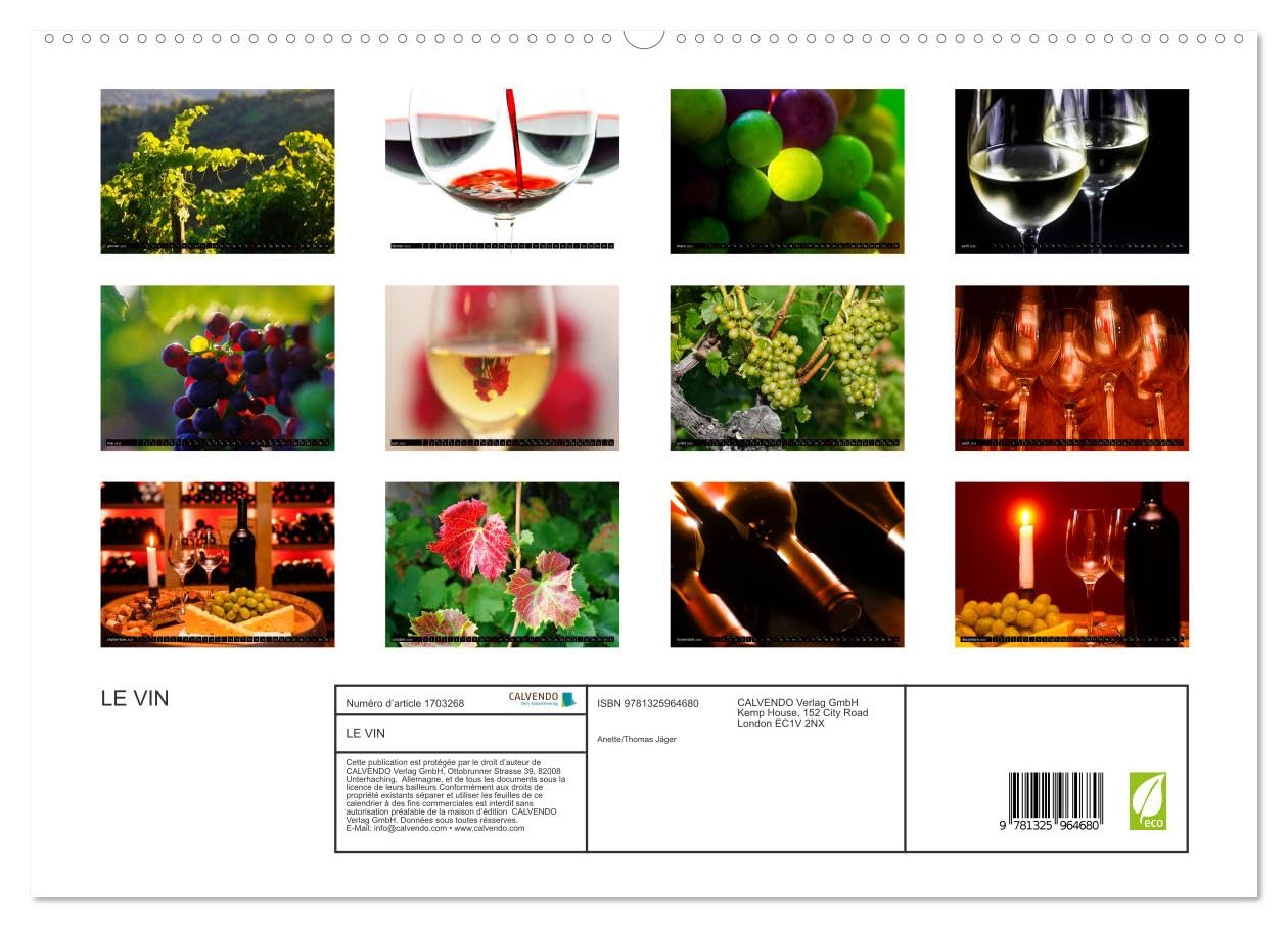 LE VIN (hochwertiger Premium Wandkalender 2025 DIN A2 quer), Kunstdruck in Hochglanz Calendars