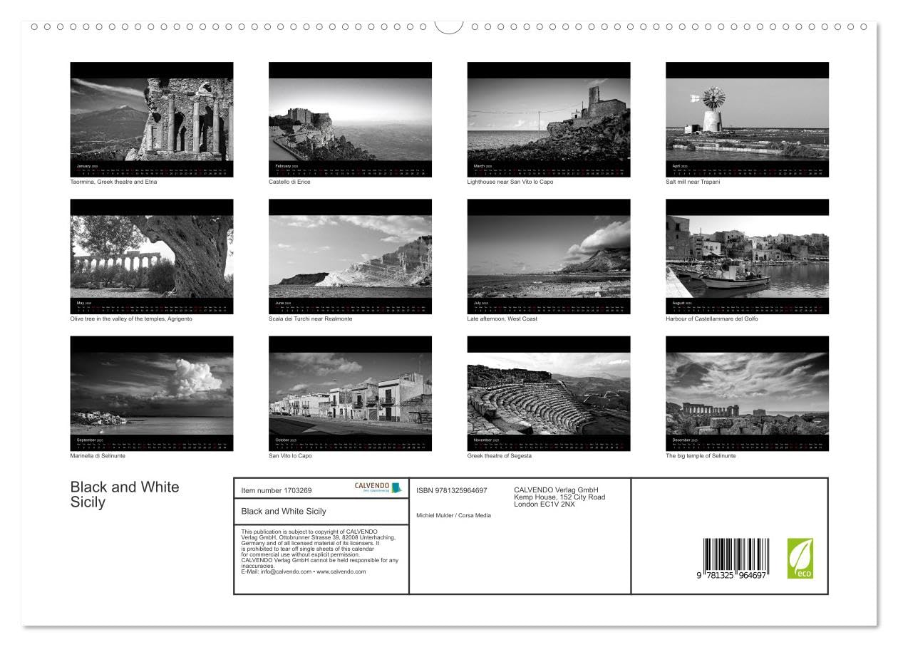 Black and White Sicily (hochwertiger Premium Wandkalender 2025 DIN A2 quer), Kunstdruck in Hochglanz Books