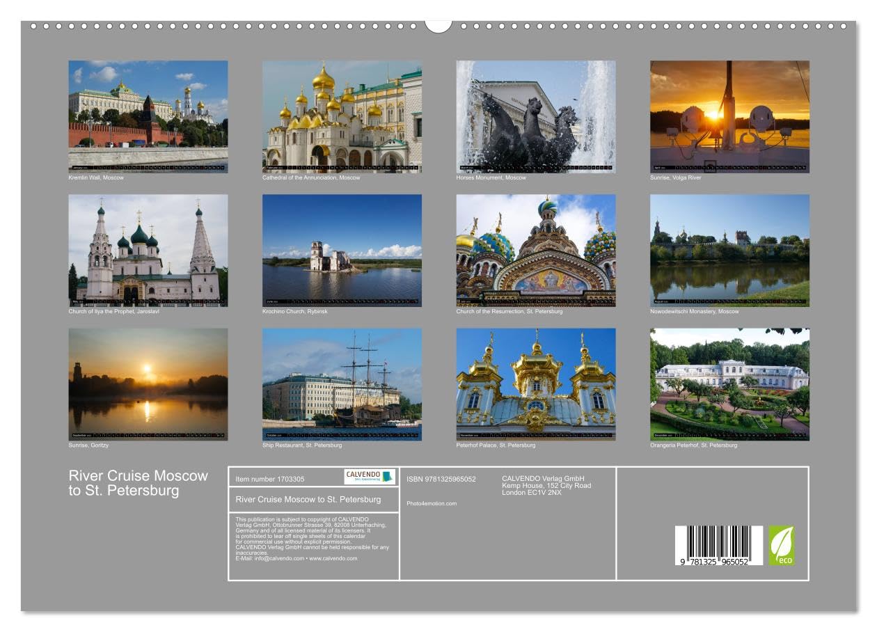 River Cruise Moscow to St. Petersburg (hochwertiger Premium Wandkalender 2025 DIN A2 quer), Kunstdruck in Hochglanz Books