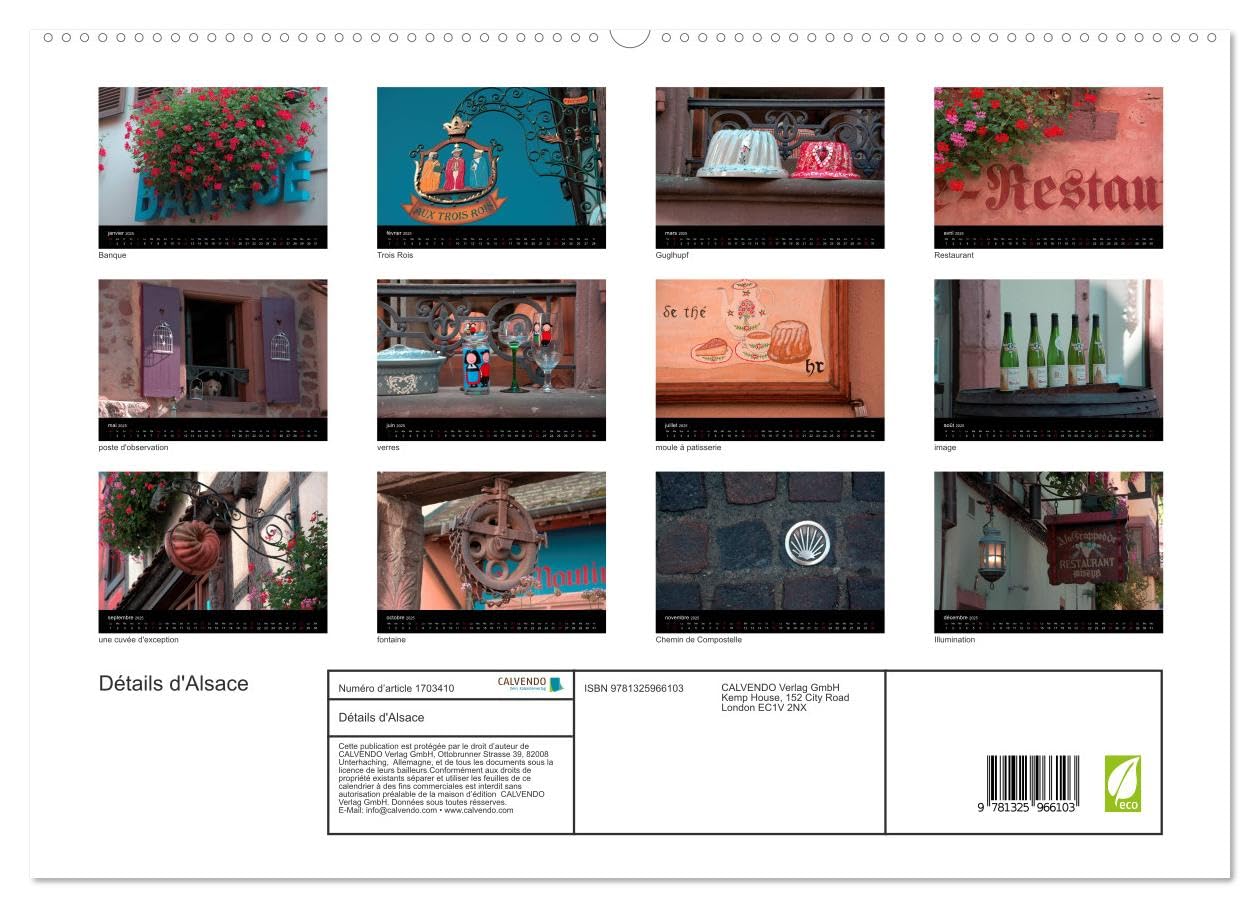 Détails d'Alsace (hochwertiger Premium Wandkalender 2025 DIN A2 quer), Kunstdruck in Hochglanz Books