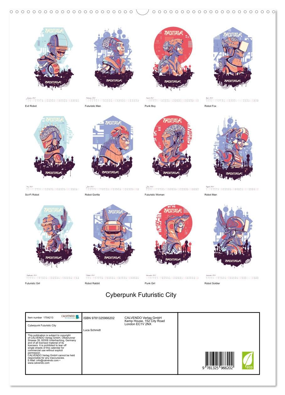 Cyberpunk Futuristic City (hochwertiger Premium Wandkalender 2025 DIN A2 hoch), Kunstdruck in Hochglanz Calendars