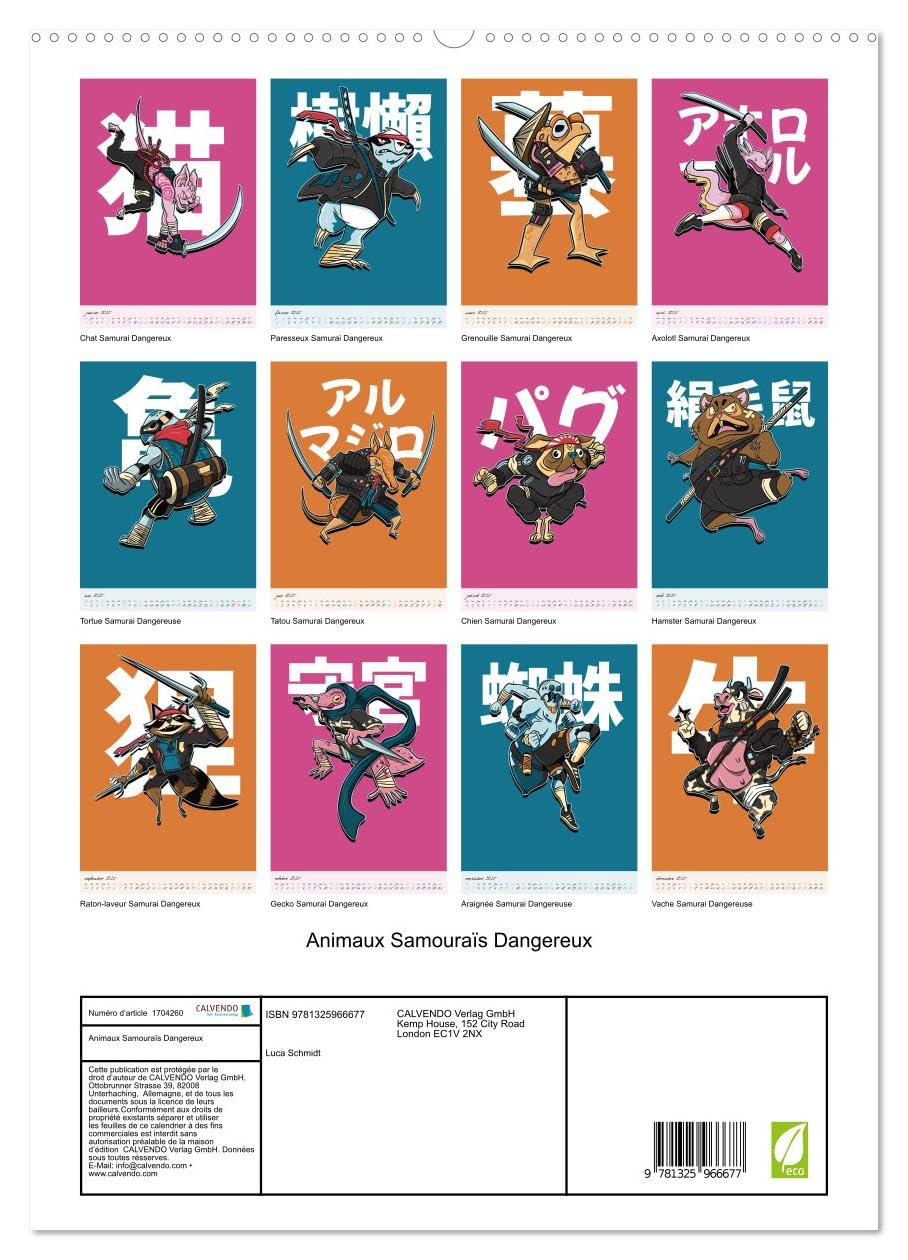 Animaux Samouraïs Dangereux (hochwertiger Premium Wandkalender 2025 DIN A2 hoch), Kunstdruck in Hochglanz Leisure & Fun