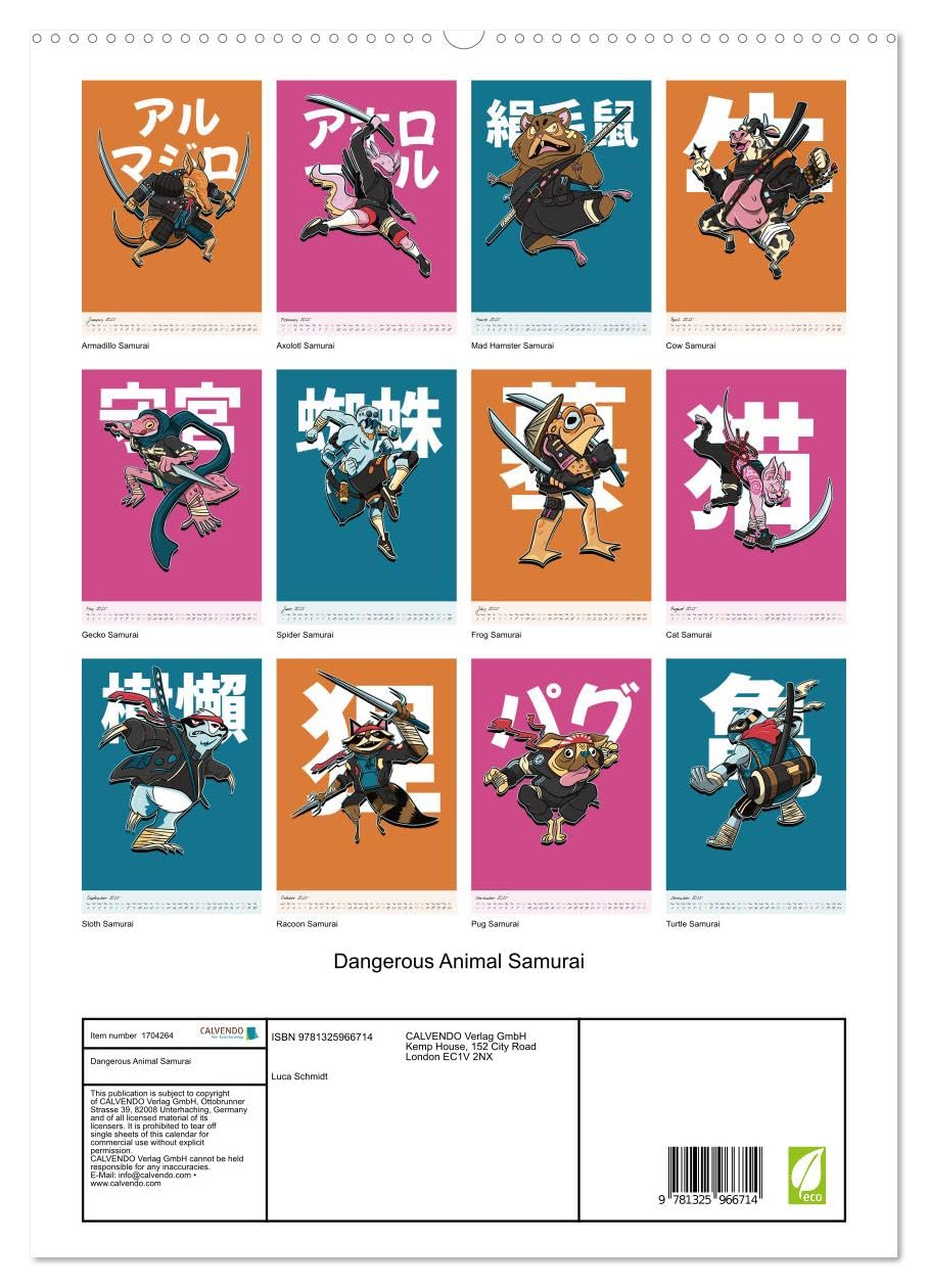 Dangerous Animal Samurai (hochwertiger Premium Wandkalender 2025 DIN A2 hoch), Kunstdruck in Hochglanz Leisure & Fun