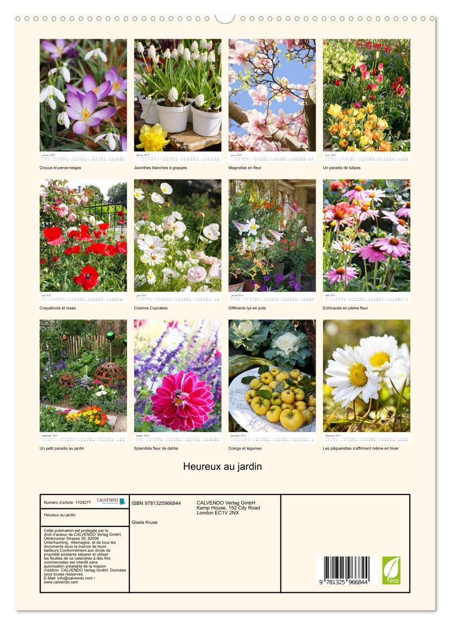 Heureux au jardin (hochwertiger Premium Wandkalender 2025 DIN A2 hoch), Kunstdruck in Hochglanz Books