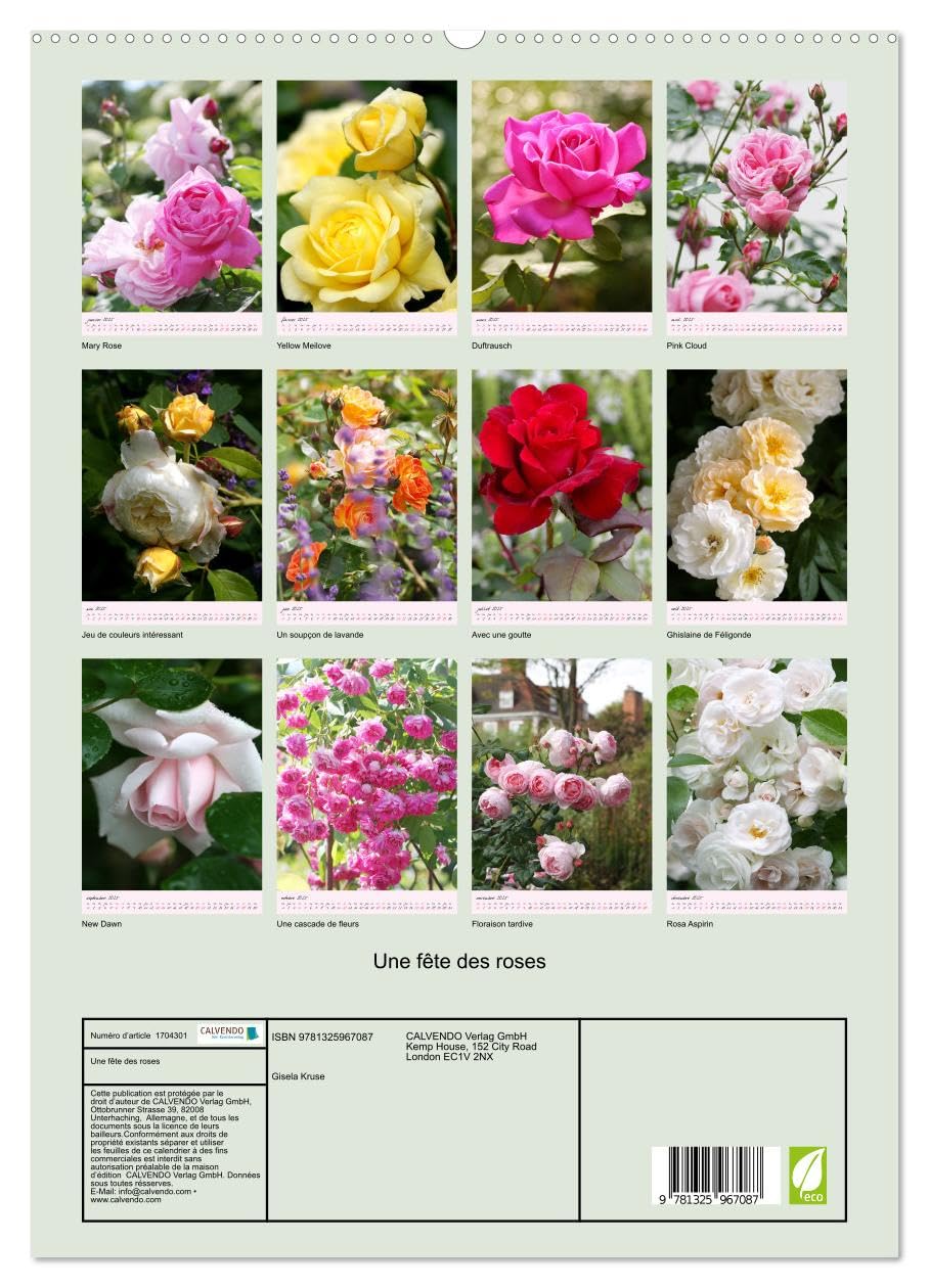 Une fête des roses (hochwertiger Premium Wandkalender 2025 DIN A2 hoch), Kunstdruck in Hochglanz Books