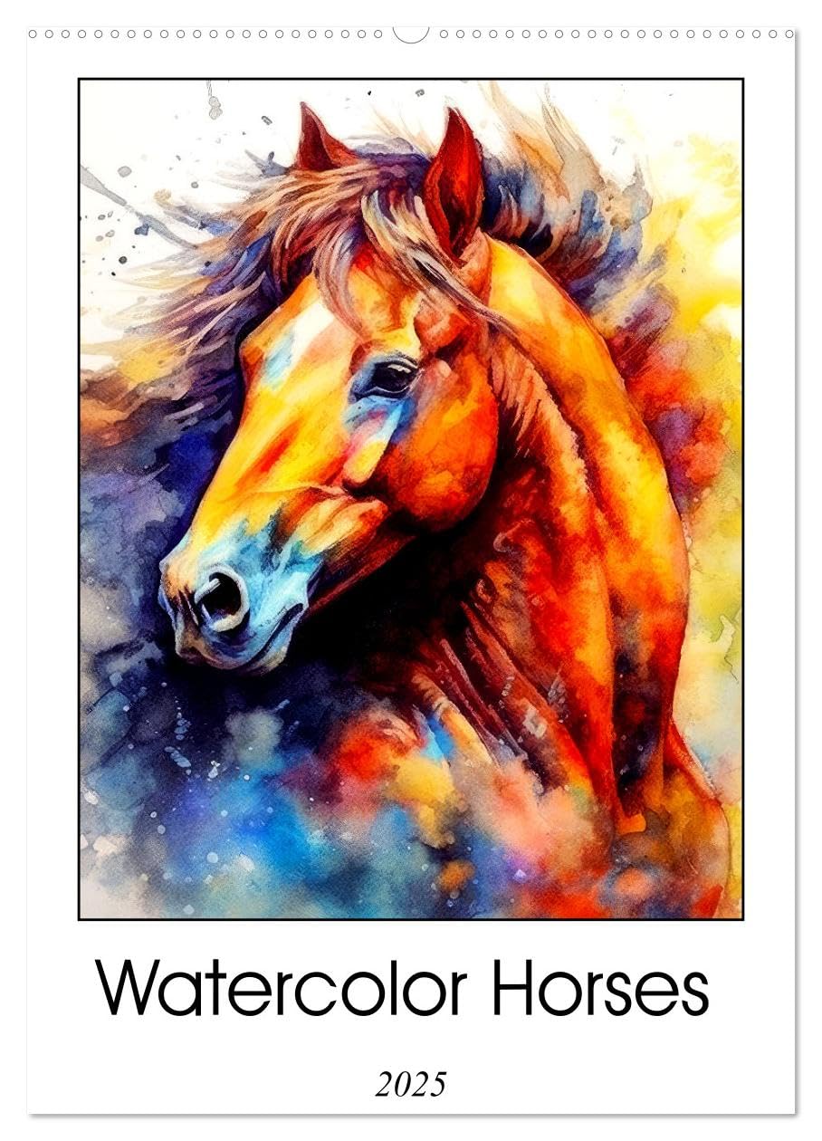 Watercolor Horses (Wandkalender 2025 DIN A2 hoch), CALVENDO Monatskalender Books