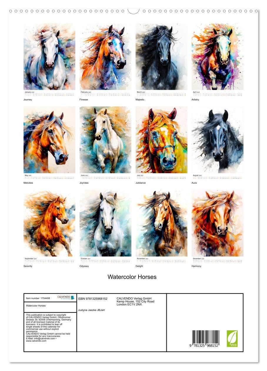 Watercolor Horses (hochwertiger Premium Wandkalender 2025 DIN A2 hoch), Kunstdruck in Hochglanz Books