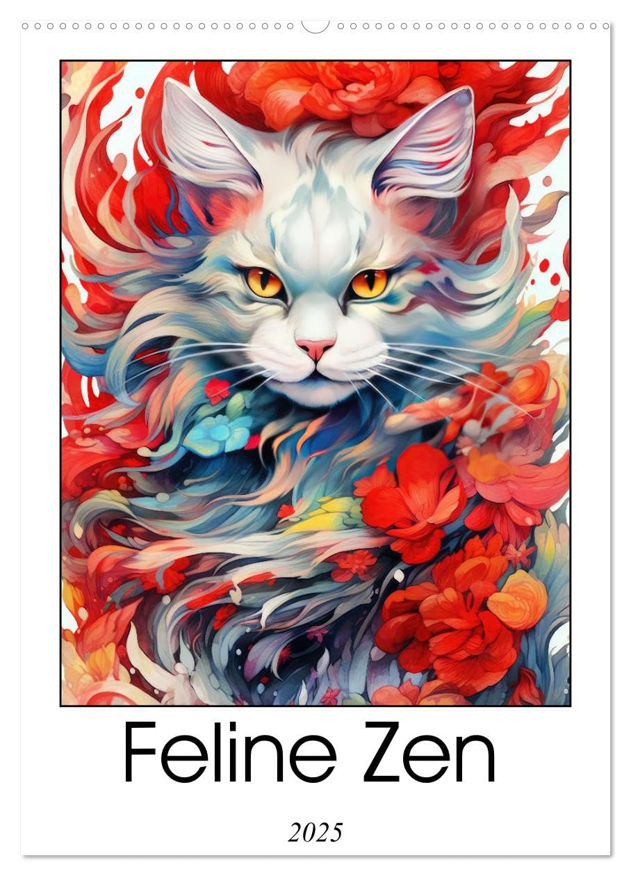 Feline Zen (Wandkalender 2025 DIN A2 hoch), CALVENDO Monatskalender Books