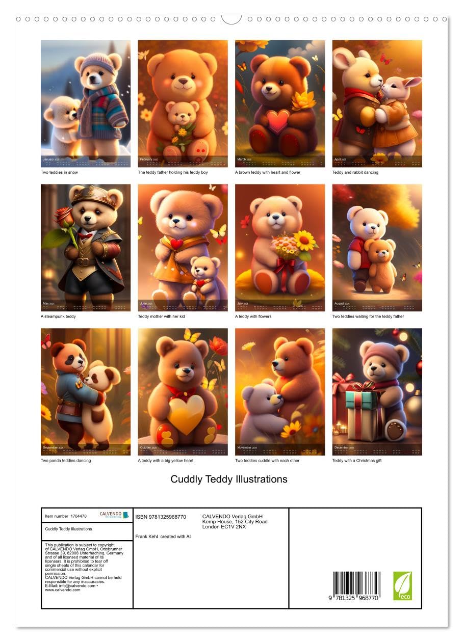 Cuddly Teddy Illustrations (hochwertiger Premium Wandkalender 2025 DIN A2 hoch), Kunstdruck in Hochglanz Books
