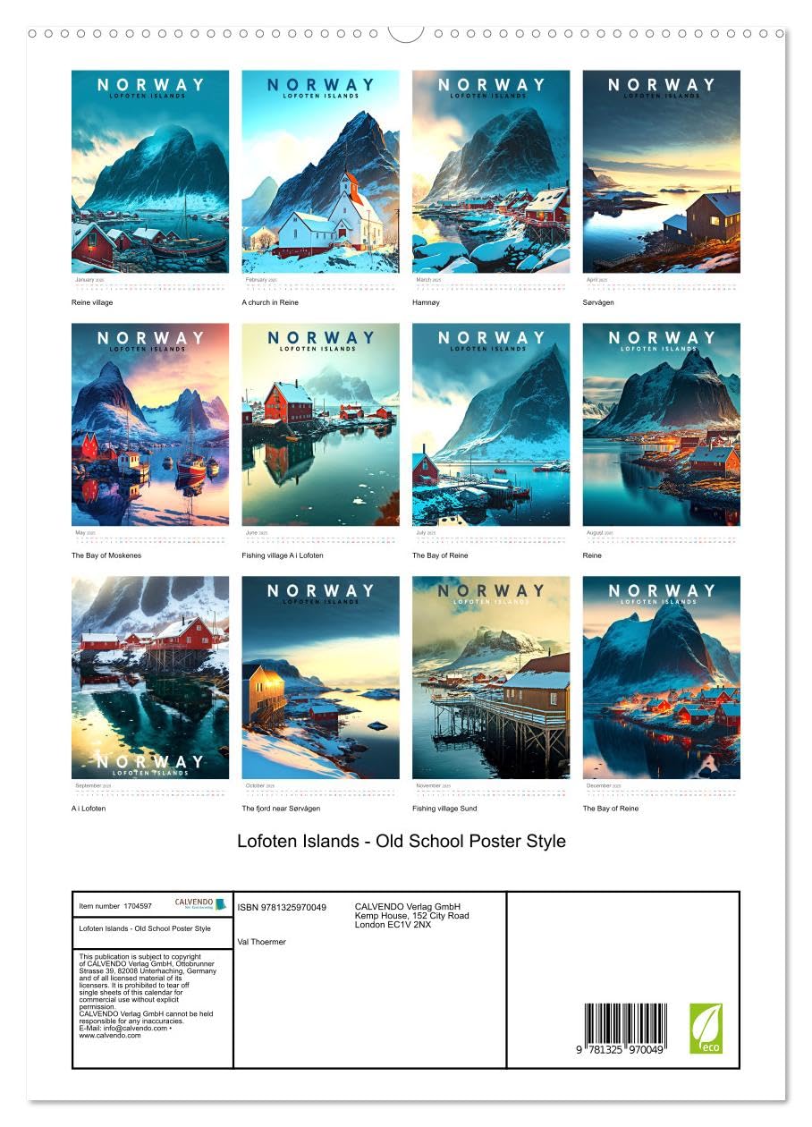 Lofoten Islands - Old School Poster Style (hochwertiger Premium Wandkalender 2025 DIN A2 hoch), Kunstdruck in Hochglanz Books