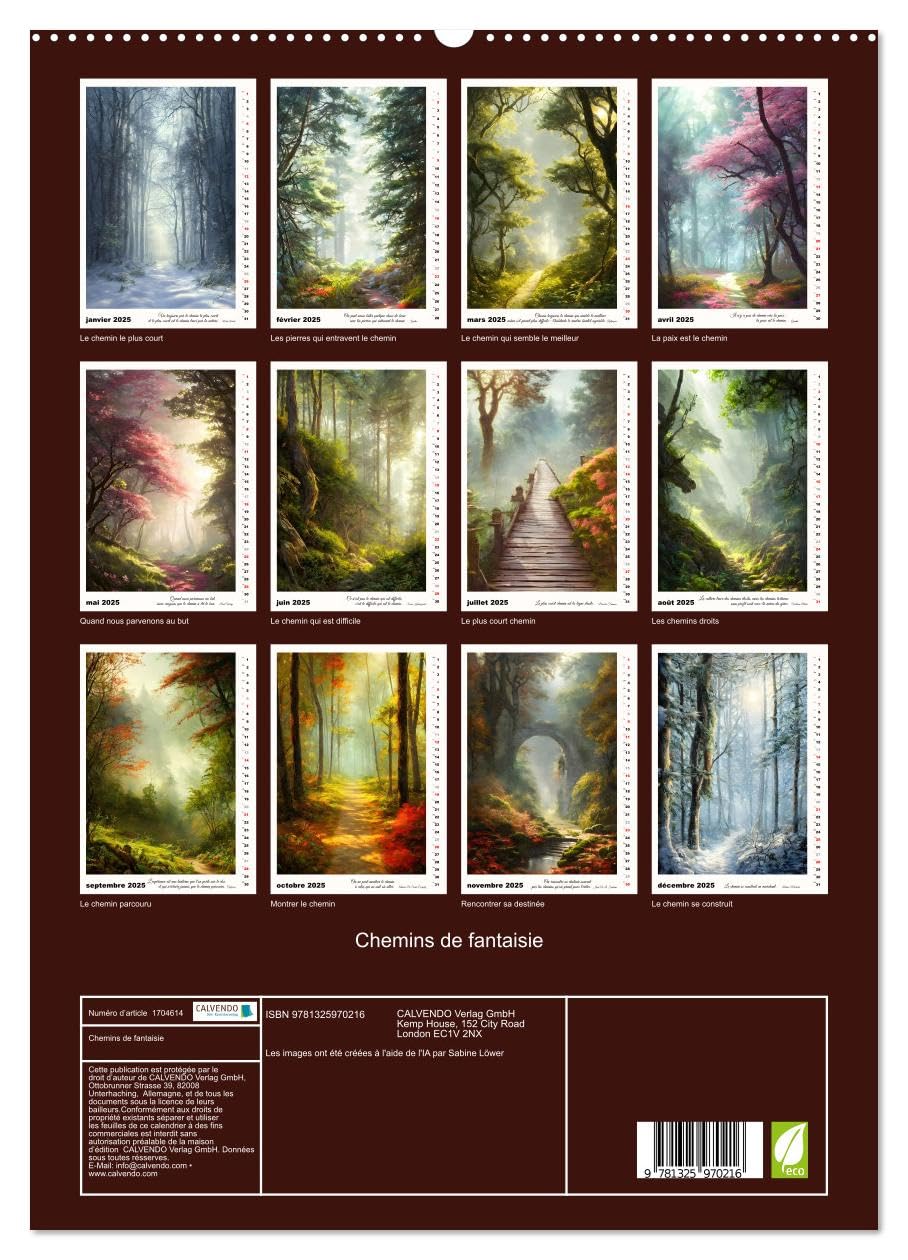 Chemins de fantaisie (hochwertiger Premium Wandkalender 2025 DIN A2 hoch), Kunstdruck in Hochglanz Books