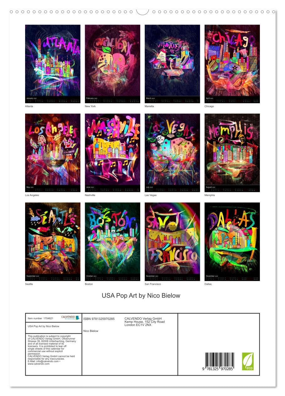 USA Pop Art by Nico Bielow (hochwertiger Premium Wandkalender 2025 DIN A2 hoch), Kunstdruck in Hochglanz Books
